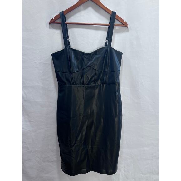 GUESS Reid Faux Leather Jet Black Bodycon Women's Mini Dress Size 10 New $158 - Picture 3 of 10